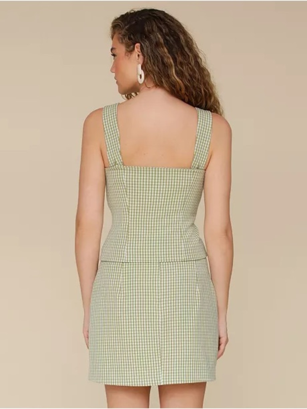2 Piece Set-7 For All Mankind Olive Gingham Tie-Detail Crop Top & Mini Skirt - Picture 3 of 14